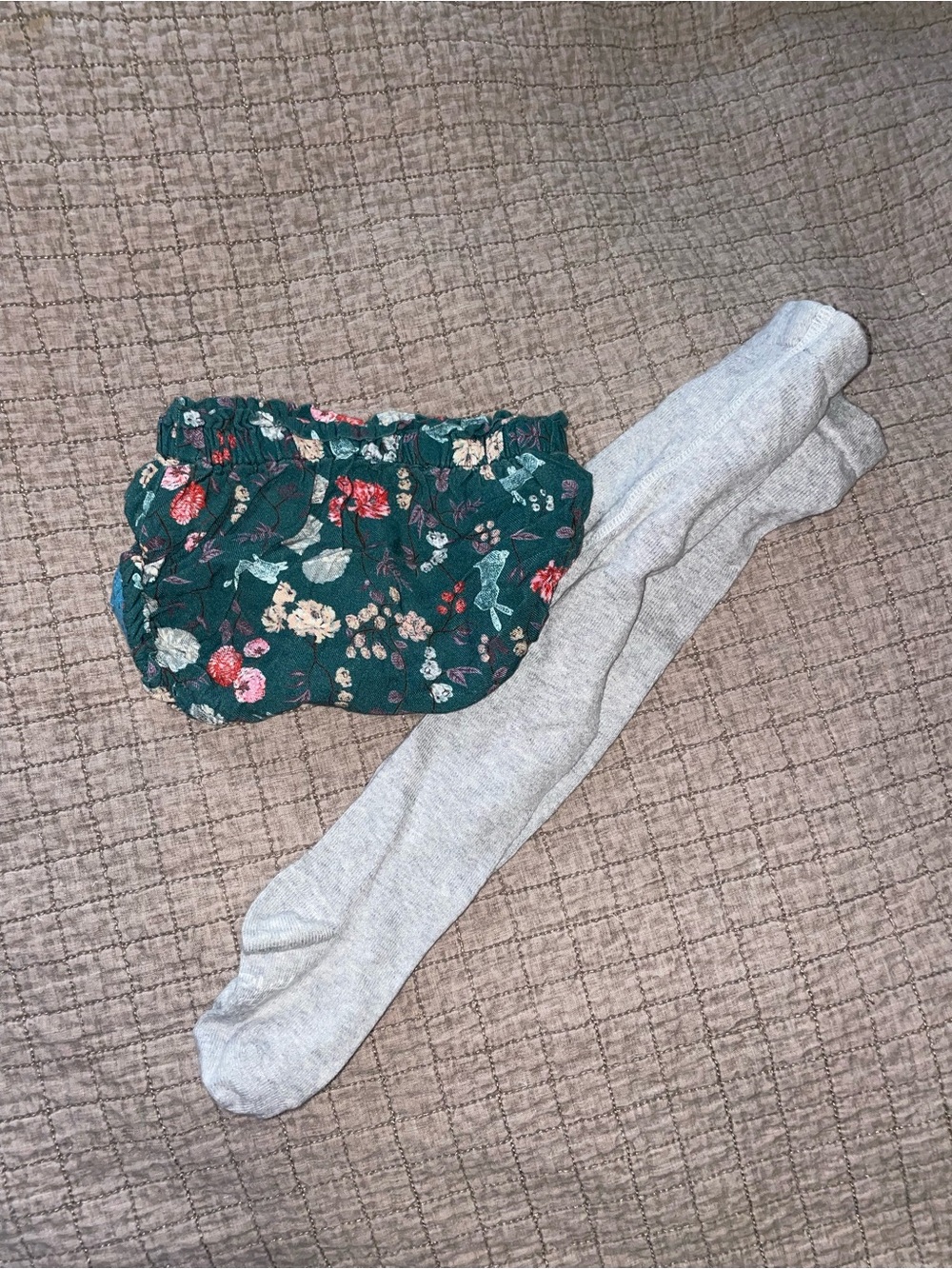 Green Floral Diaper Cover with Gray Tights - Kids
